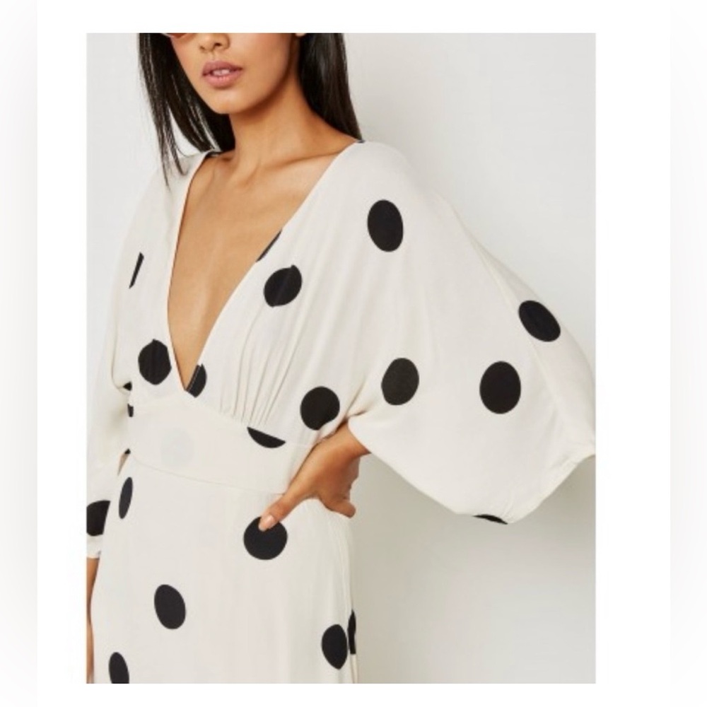 Ivory & Black Polka Dot V-Neck Dolman Sleeve Maxi Dress NWT - Picture 4 of 16